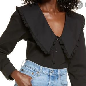 NWT WAYF Esther Collar Blouse In Black